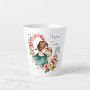 Adorable Mom and Daughter Bond - Floral Frame (4) Latte Mug