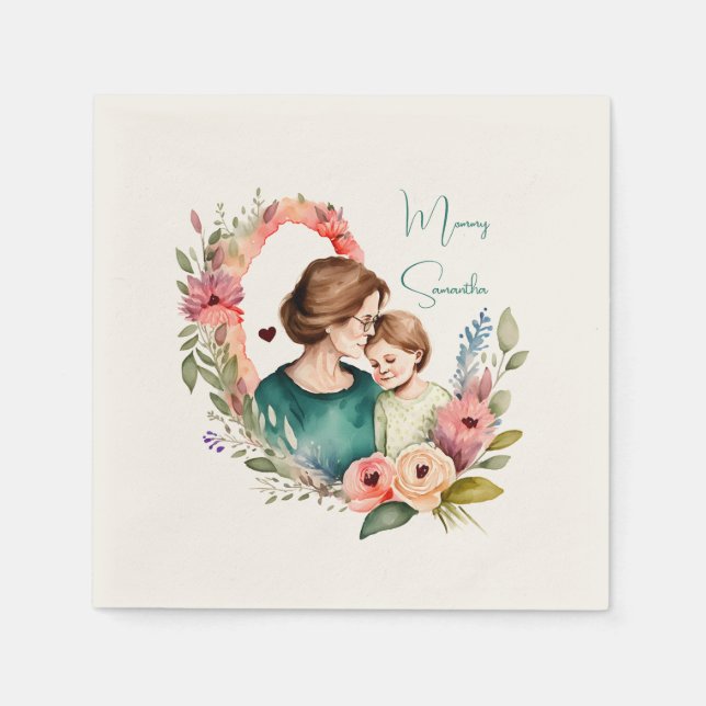 Adorable Mom and Daughter Bond - Floral Frame (4) Napkin (Front)
