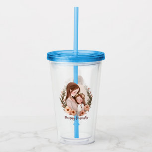 Adorable Mom and Daughter Bond - Floral Frame Acrylic Tumbler