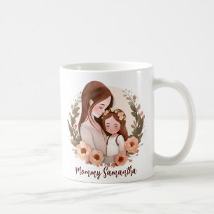Adorable Mom and Daughter Bond - Floral Frame Coffee Mug