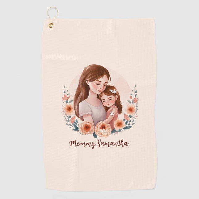 Adorable Mom and Daughter Bond - Floral Frame Golf Towel (Front)