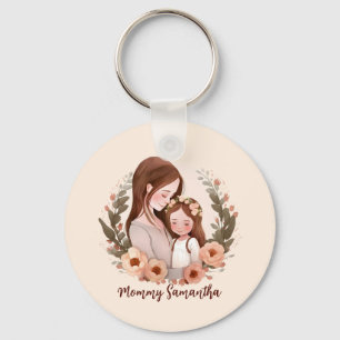 Adorable Mom and Daughter Bond - Floral Frame Keychain