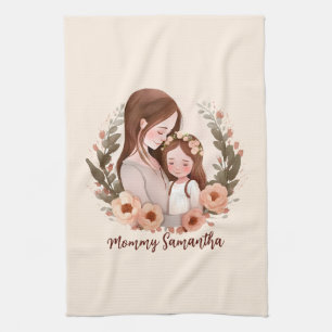 Adorable Mom and Daughter Bond - Floral Frame Kitchen Towel