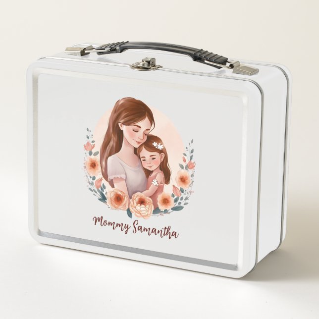 Adorable Mom and Daughter Bond - Floral Frame Metal Lunch Box (Front)