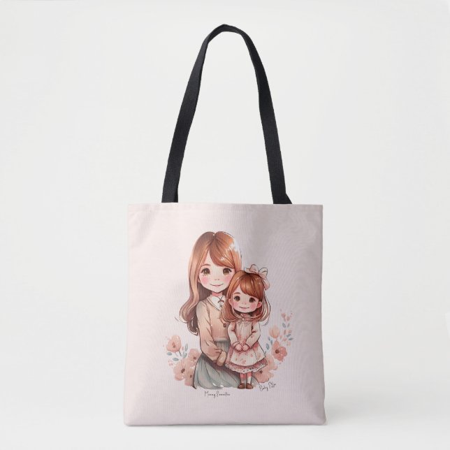 Adorable Mom and Daughter Bond Tote Bag (Front)