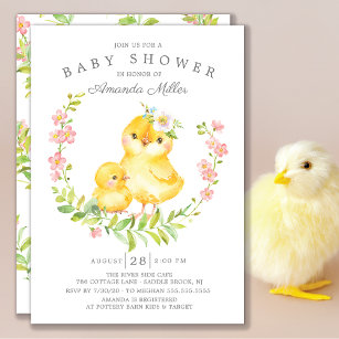 Adorable Mom & Baby Chick Girls Baby Shower Invitation