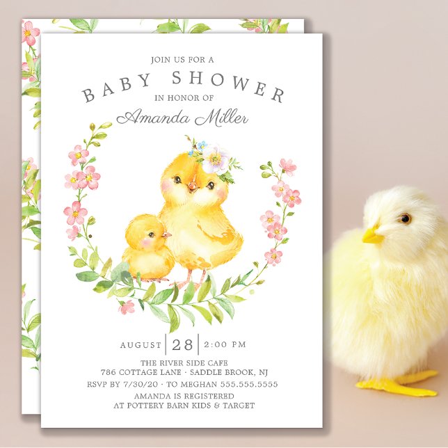 Adorable Mom & Baby Chick Girls Baby Shower Invitation (Creator Uploaded)