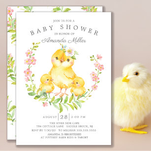 Adorable Mom & Baby Chicks Twins Baby Shower Invitation