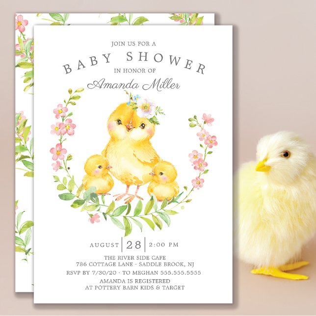 Adorable Mom & Baby Chicks Twins Baby Shower Invitation (Creator Uploaded)