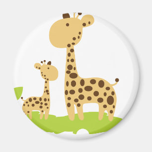 Adorable Mom & Baby Giraffe Green & Yellow Magnet