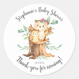 Adorable Mom & Baby Owl Baby Shower Favour Classic Round Sticker