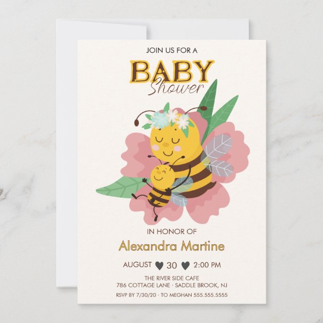 Adorable mom & baby pink floral baby shower girl  invitation (Front)