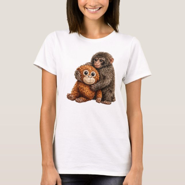 Adorable Monkey Art PNG T-Shirt (Front)