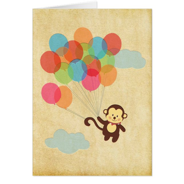 Adorable Monkey Flying Away with Balloons (Front)