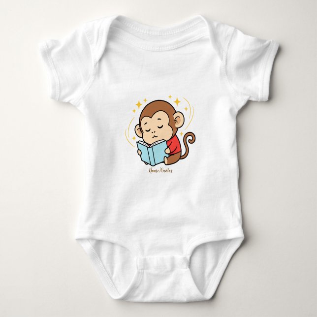 Adorable Monkey Reading Book Baby Bodysuit (Front)