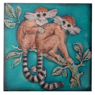 Adorable Monkeys Majolica Repro German Antique Tile