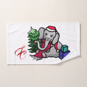 Adorable Monogram Christmas Santa Elephant Hand Towel