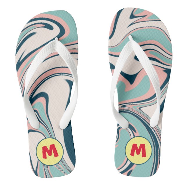 Adorable monogram l Beautiful marble l Blue Flip Flops (Footbed)
