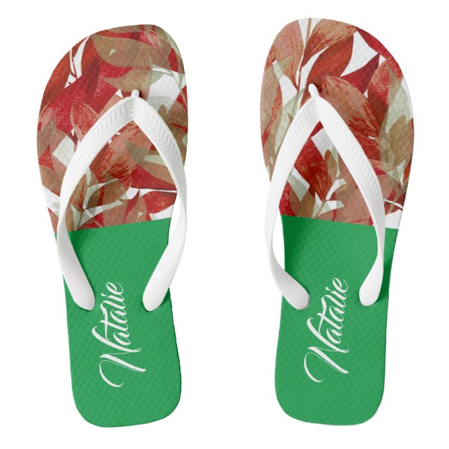 Adorable monogram l Summer beach l Green Burgundy Flip Flops (Footbed)