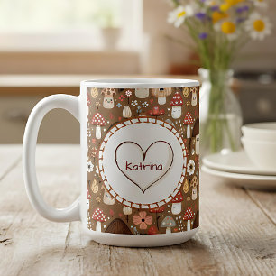Adorable Monogrammed Cottage Core Mushrooms Coffee Mug