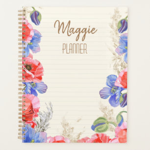 Adorable monogrammed floral school pink watercolor planner