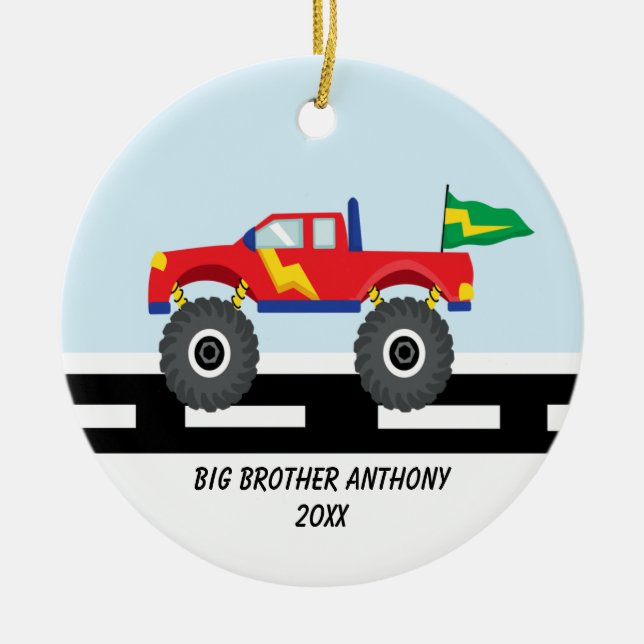Adorable Monster Truck Big Brother Ornament (Front)