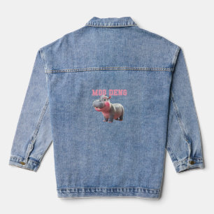 Adorable MOO DENG Baby Hippo Girls Kindergarten Vi Denim Jacket