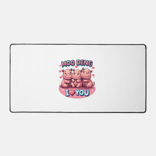 Adorable Moo-Deng Baby Pigmy Hippo Design Long Sle Desk Mat (Front)