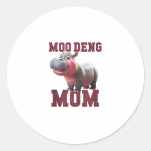 Adorable MOO DENG MOM Baby Hippo Mama Dabbing Prin Classic Round Sticker