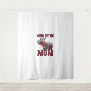 Adorable MOO DENG MOM Baby Hippo Mama Dabbing Prin Tapestry