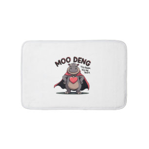 Adorable Moo-Deng Pigmy Hippo Big Heart Design Lon Bath Mat
