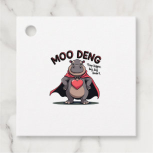 Adorable Moo-Deng Pigmy Hippo Big Heart Design Lon Favour Tags
