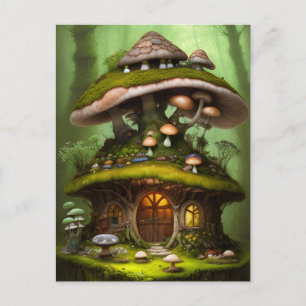 Adorable Mossy Mushroom Fairy House Postcard