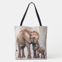 Adorable Mother & Baby Elephant Digital Art Print