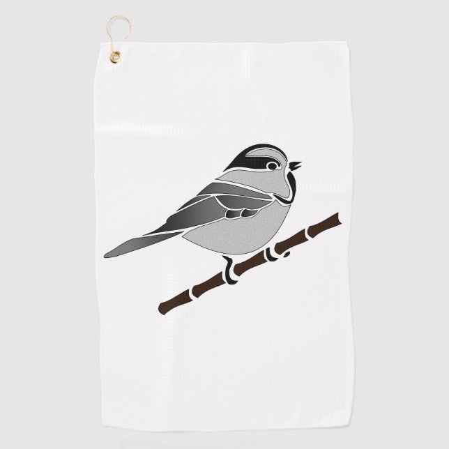 Adorable Mountain Chickadee Bird Illustrated Golf Towel (Front)
