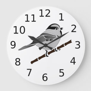 Adorable Mountain Chickadee Bird Illustrated Large Clock