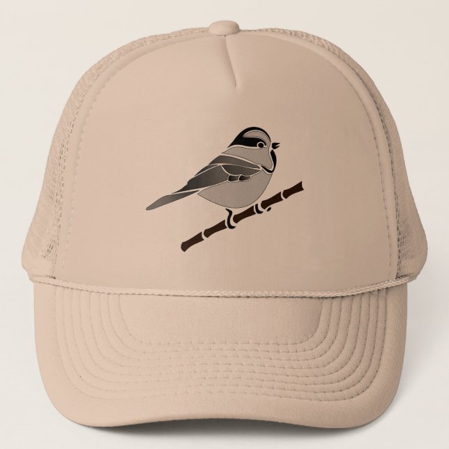 Adorable Mountain Chickadee Bird Illustrated Trucker Hat (Front)