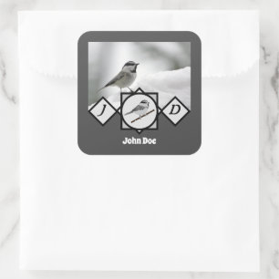 Adorable Mountain Chickadee Monogram Photo Square Sticker