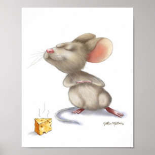 Adorable Mouse and Cheese Cartoon	 Poster