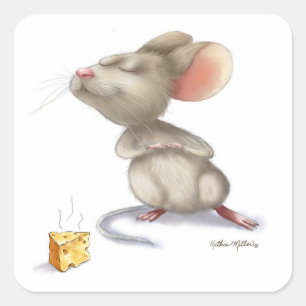 Adorable Mouse and Cheese Cartoon	 Square Sticker