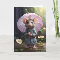 Adorable Mouse Daisy Flowers Illustration Blank