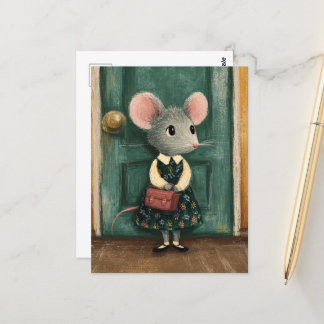 Adorable Mouse on Her First Day of School Postcard