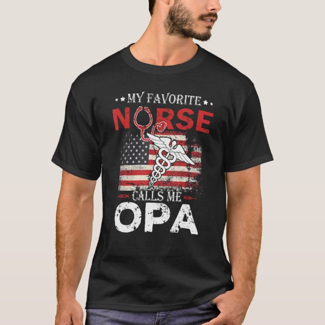 Adorable My Favourite Nurse Calls Me Opa Stethosco T-Shirt (Front)