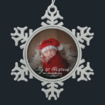 Adorable My First Christmas Newborn Baby Photo Snowflake Pewter Christmas Ornament<br><div class="desc">Simple lovely baby first Christmas ornament. Easy to personalize with your details. Please get in touch with me via chat if you have questions about the artwork or need customization. PLEASE NOTE: For assistance on orders,  shipping,  product information,  etc.,  contact Zazzle Customer Care directly https://help.zazzle.com/hc/en-us/articles/221463567-How-Do-I-Contact-Zazzle-Customer-Support-.</div>