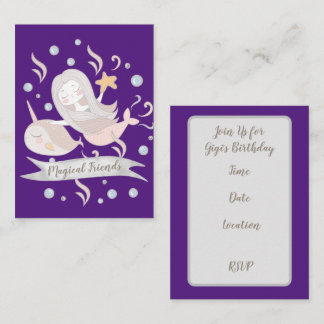 Adorable Narwhal and Mermaid Pastels Personalized Card