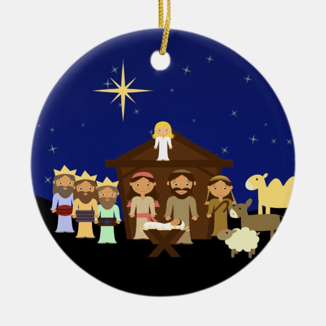Adorable Nativity Personalized Christmas Ceramic Ornament (Front)