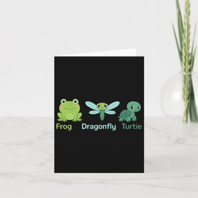 Adorable Nature Frog Dragonfly Turtle Design  Card (Front)