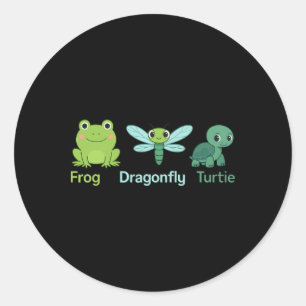 Adorable Nature Frog Dragonfly Turtle Design Classic Round Sticker