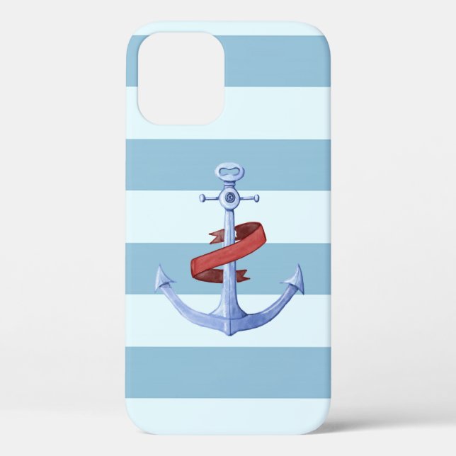 Adorable Nautical Anchor Light Blue  Stripes Case-Mate iPhone Case (Back)