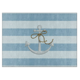 Adorable Nautical Anchor on Light Blue Stripes Cutting Board